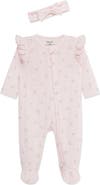 Little Me Dainty Roses Cotton Pointelle Footie & Headband Set