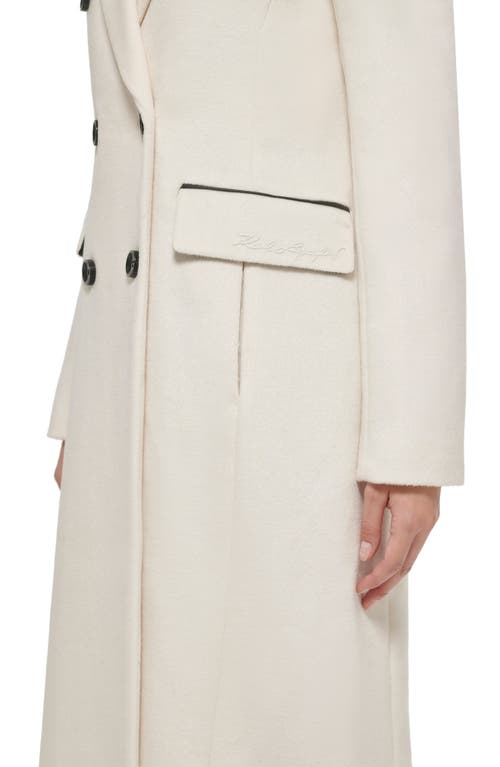 Karl Lagerfeld Wool Blend Double Breasted Coat In White