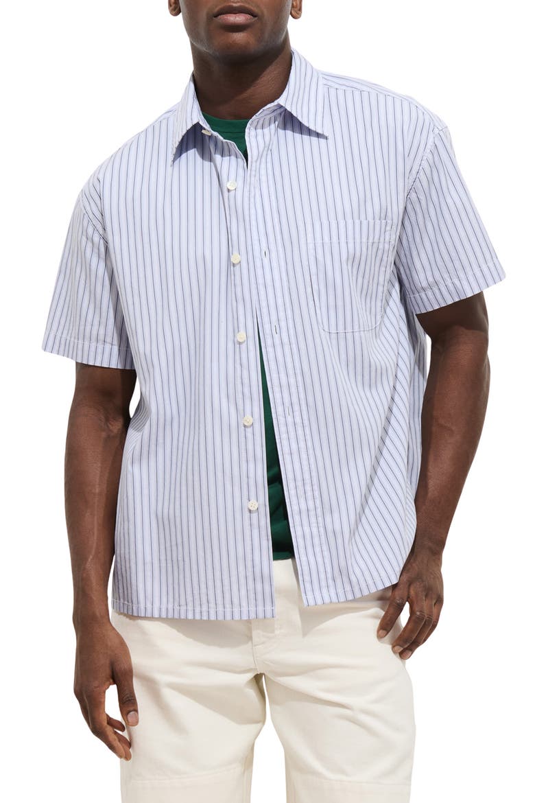 Franklin Short Sleeve Stripe Cotton Button-Up Shirt, Main, color, BLUE