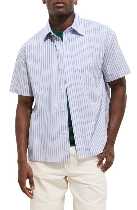 Franklin Short Sleeve Stripe Cotton Button-Up Shirt