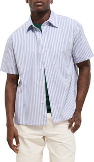 Alex Mill Franklin Short Sleeve Stripe Cotton Button-Up Shirt