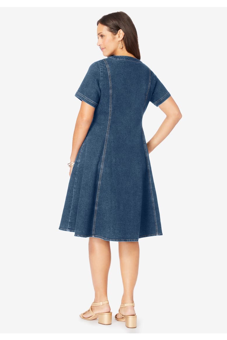Button Front Denim Dress, Alternate, color, MEDIUM STONEWASH