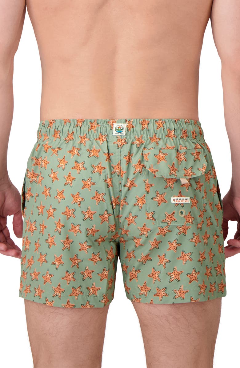 Sunset x Vine Sea Star Print Swim Trunks, Alternate, color, Sage