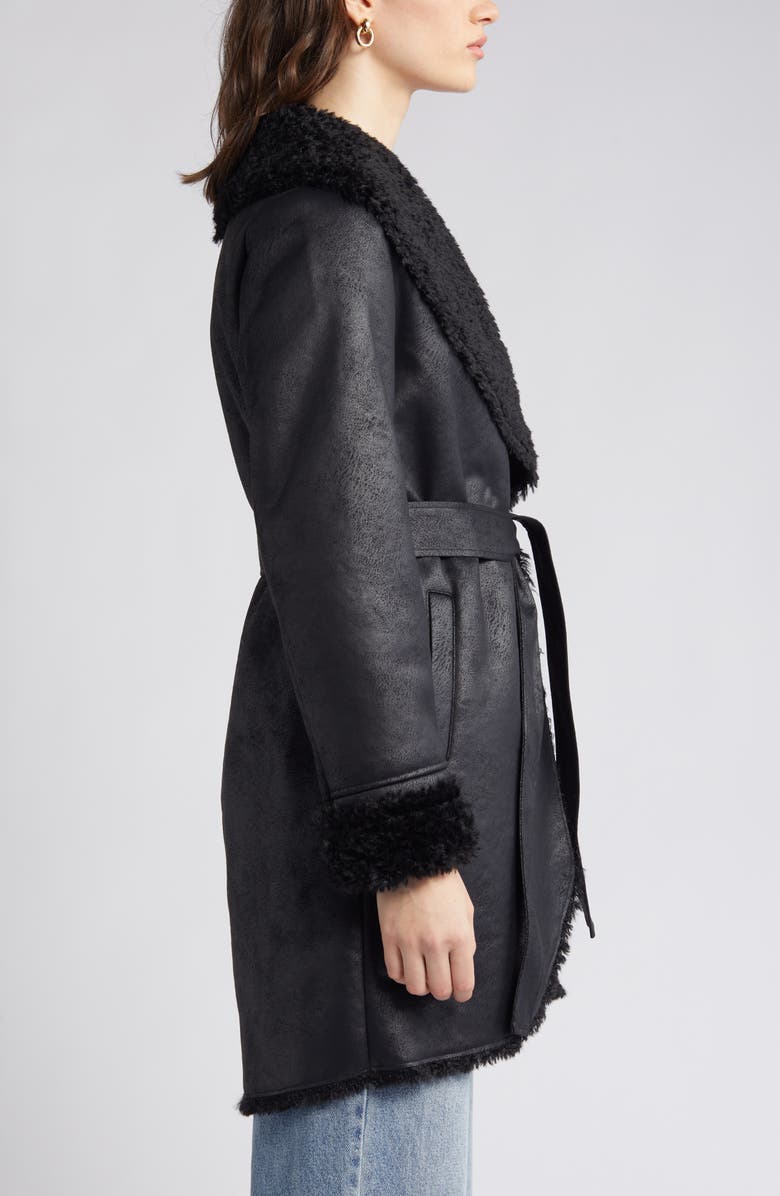 Via Spiga Belted Faux Shearling Coat, Alternate, color, 