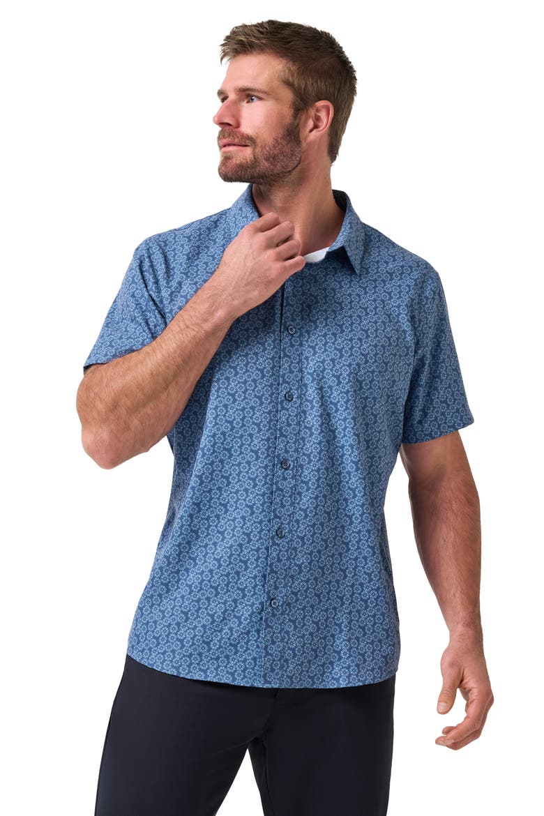 Techwoven Sunlight Floral Short Sleeve Performance Button-Up Shirt, Alternate, color, BERING SEA