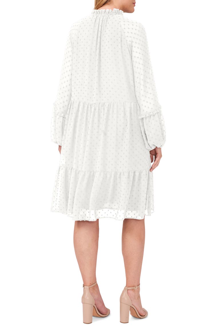 Long Sleeve Clip Dot Babydoll Dress, Alternate, color, NEW IVORY