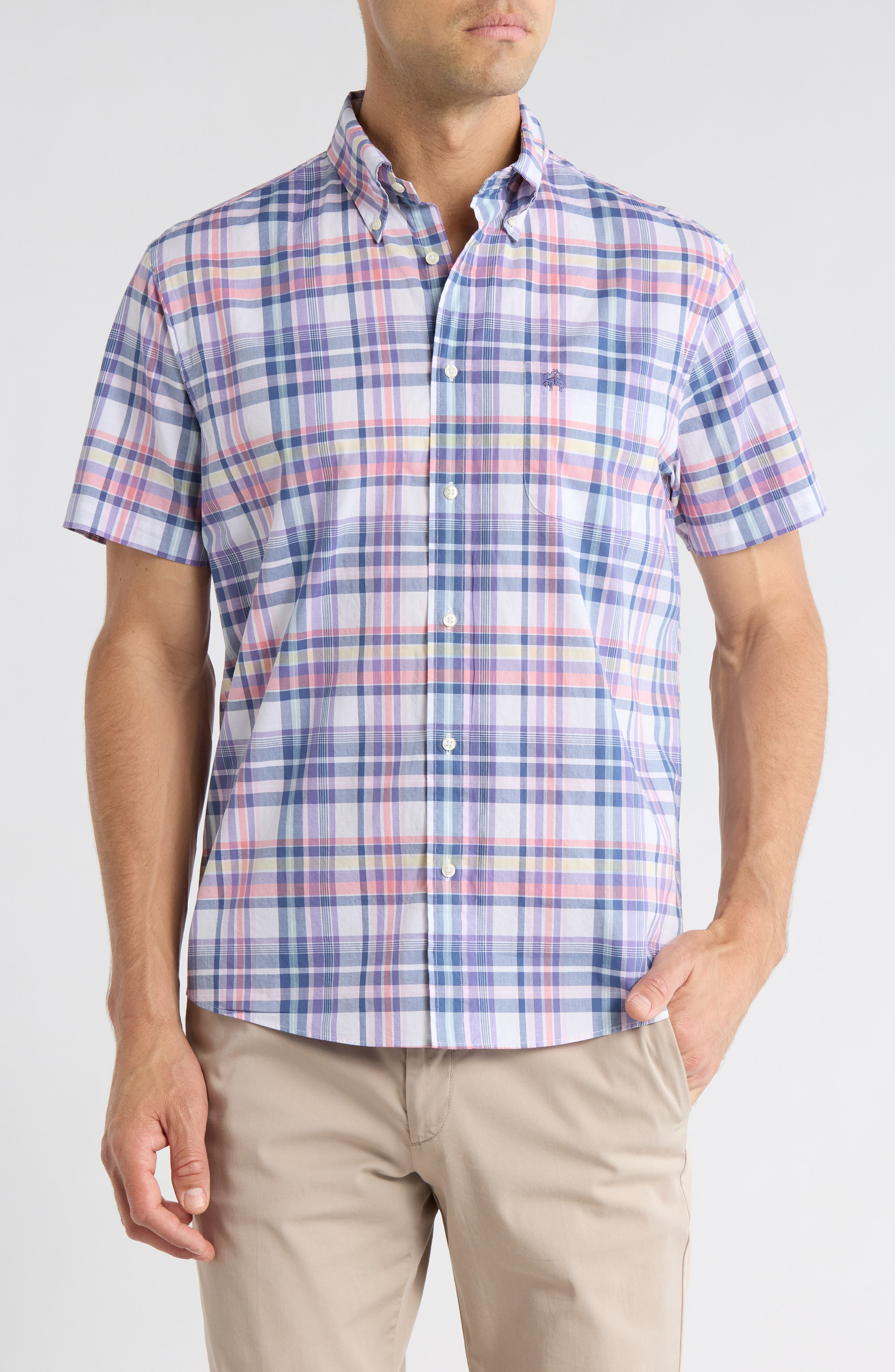 Brooks Brothers Sport Fit Plaid Short Sleeve Button-Down Shirt