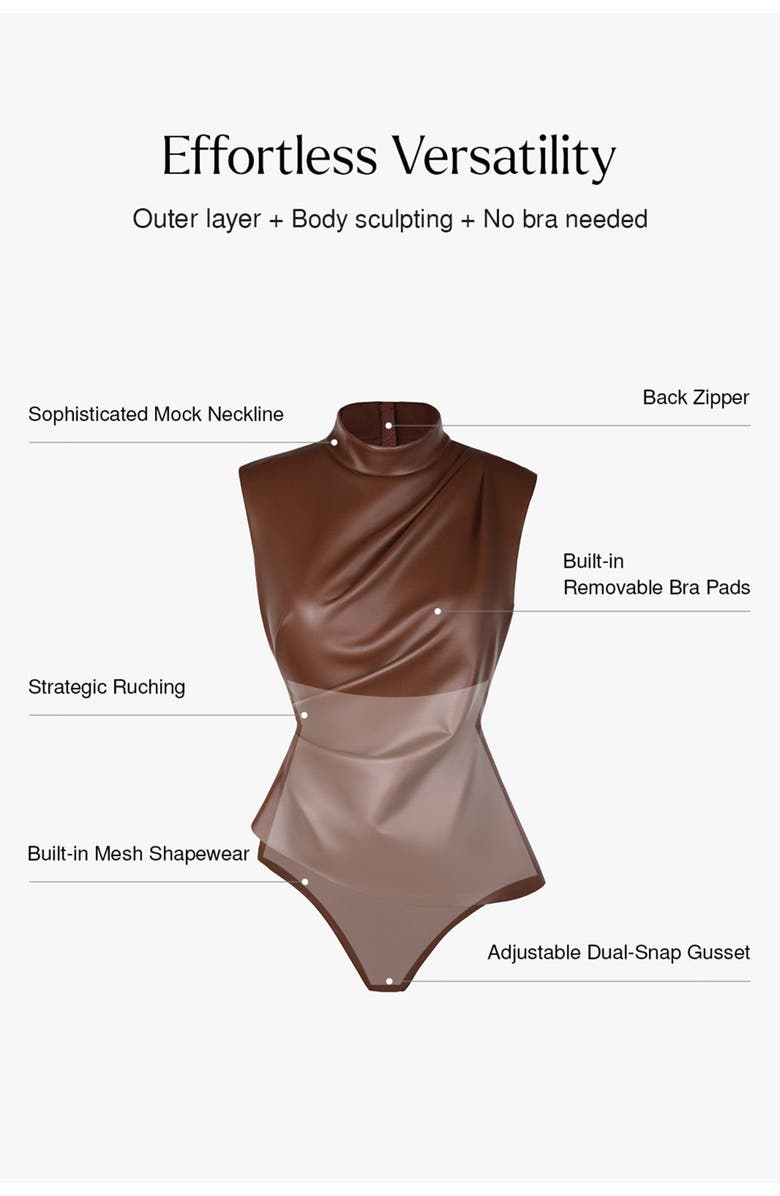 Popilush Sculpting 3-in-1 Faux Leather Bodysuit, Alternate, color, Classic Black