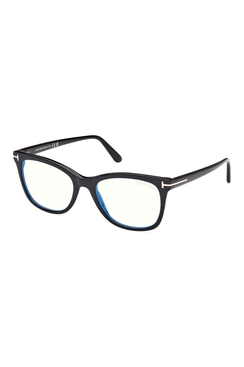 52mm Square Blue Light Blocking Glasses, Alternate, color, BLACK ECO / T LOGO