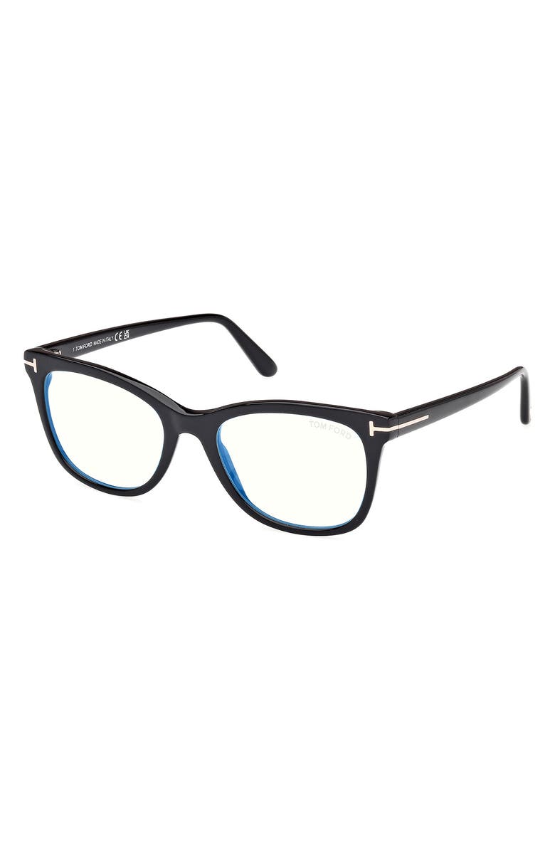 TOM FORD 52mm Square Blue Light Blocking Glasses, Alternate, color, Black Eco / T Logo