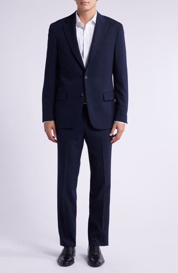 Vince Classic Solid Navy Stretch Wool Suit In Blue