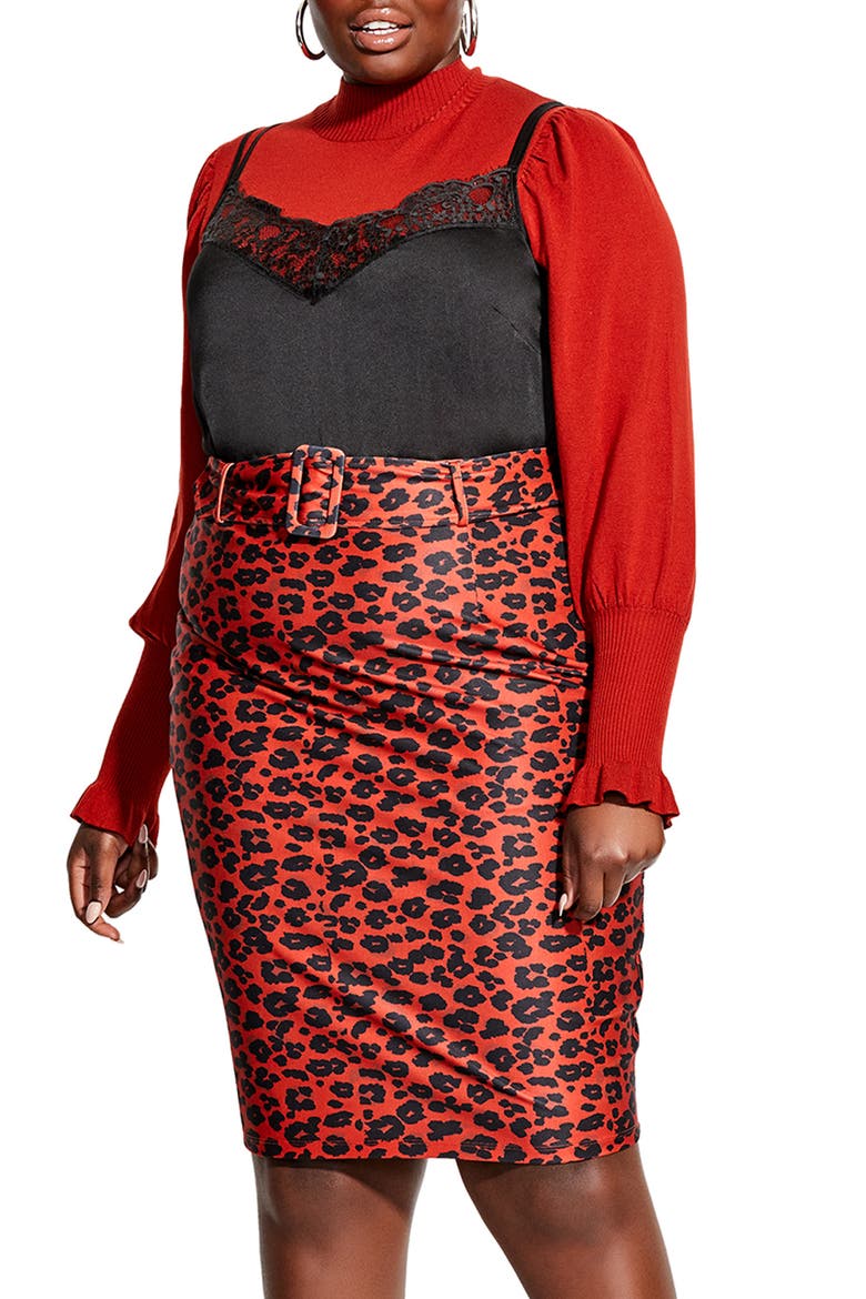 Leopard Print Pencil Skirt, Main, color, RED LEOPARD