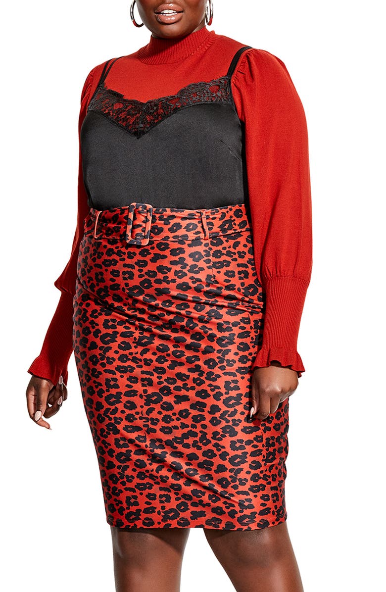 City Chic Leopard Print Pencil Skirt, Main, color,