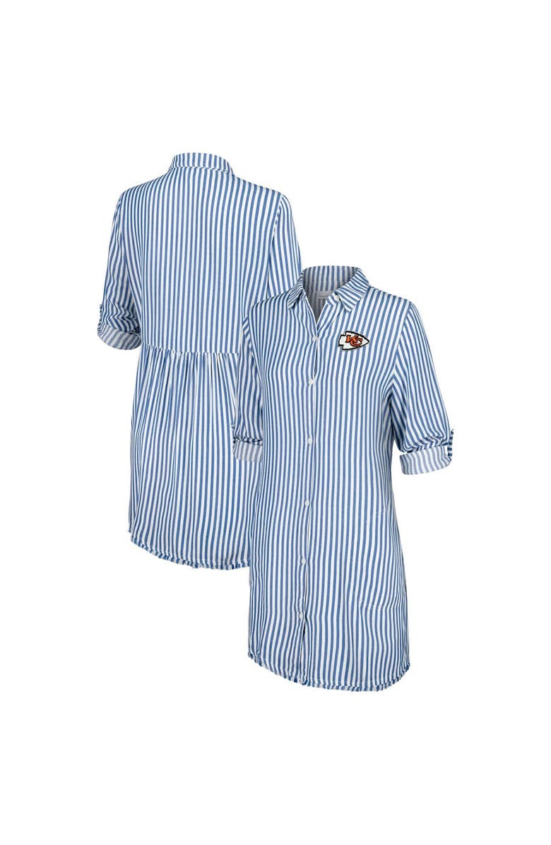 Tommy Bahama Women's Tommy Bahama Blue/White Kansas City Chiefs Chambray Stripe Cover-Up Shirt Dress, Main, color, 
