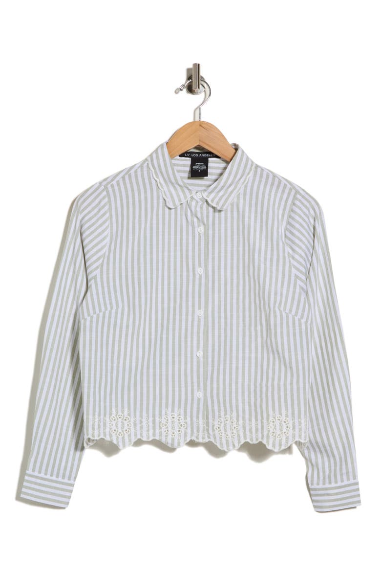 Striped Shirt with Embroidered Hem, Main, color, SAGE/ WHITE