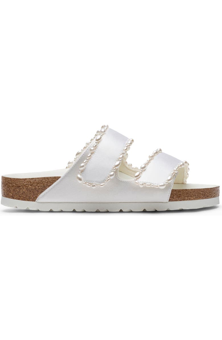 Birkenstock x Danielle Frankel x Danielle Frankel Arizona Satin & Faux Pearl Slide Sandal, Main, color, White