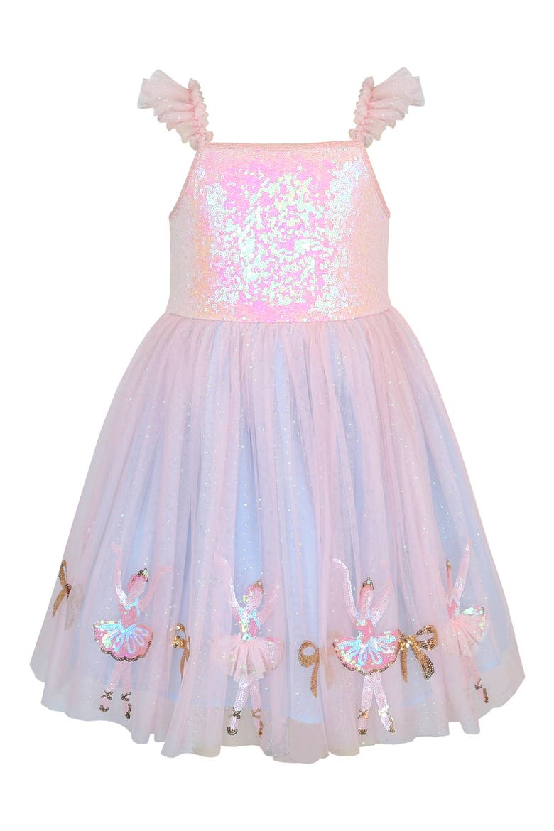 Kids' Ballerina Border Sequin Party Dress, Main, color, BLUSH BLUE