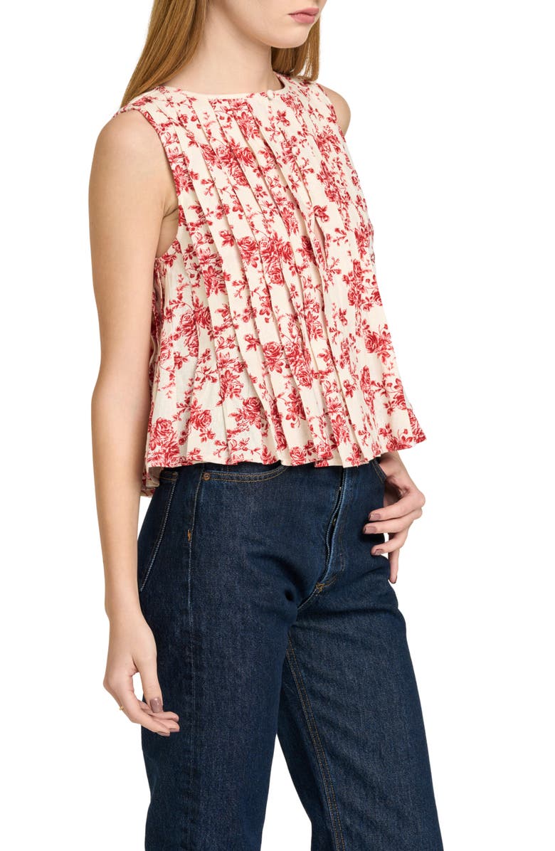 WAYF Romy Floral Pleated Top, Alternate, color, Red Toile