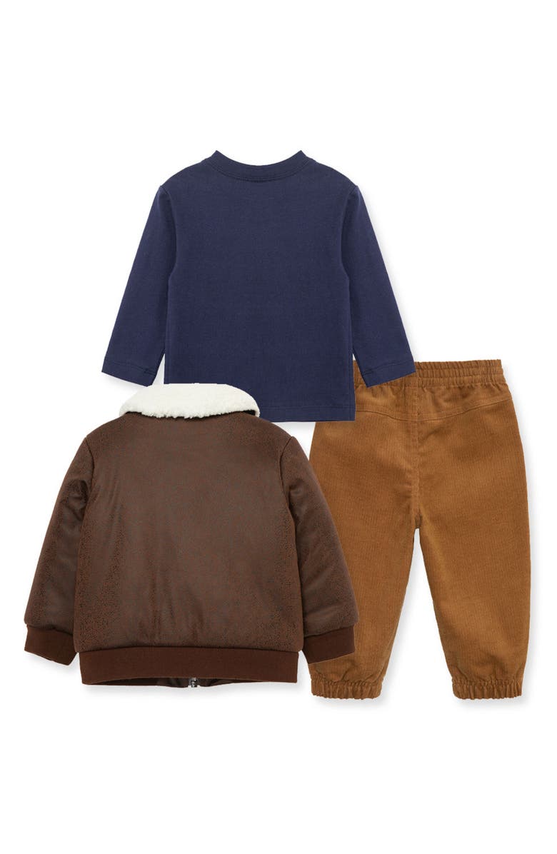 Little Me Aviator Bomber Jacket, Graphic T-Shirt & Corduroy Pants Set, Alternate, color,