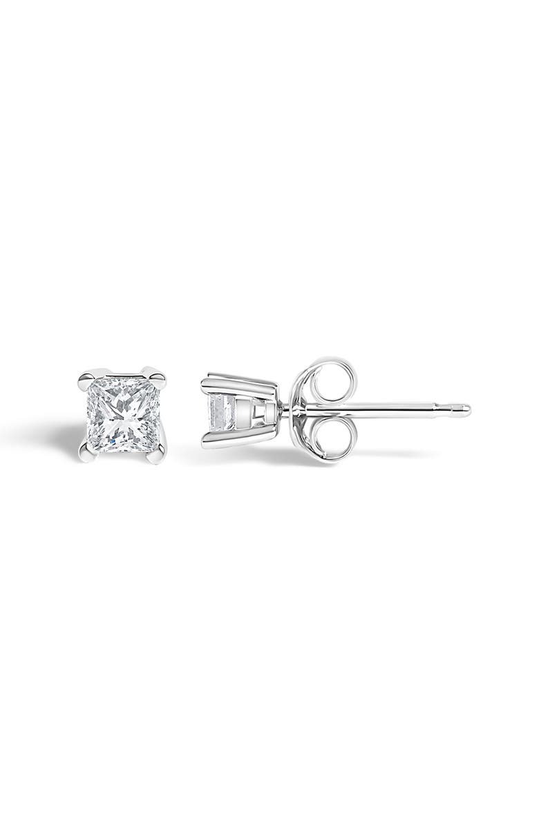 Haus of Brilliance Silver 1/4 Cttw Princess-Cut Diamond Solitaire Stud Earrings, Alternate, color, White