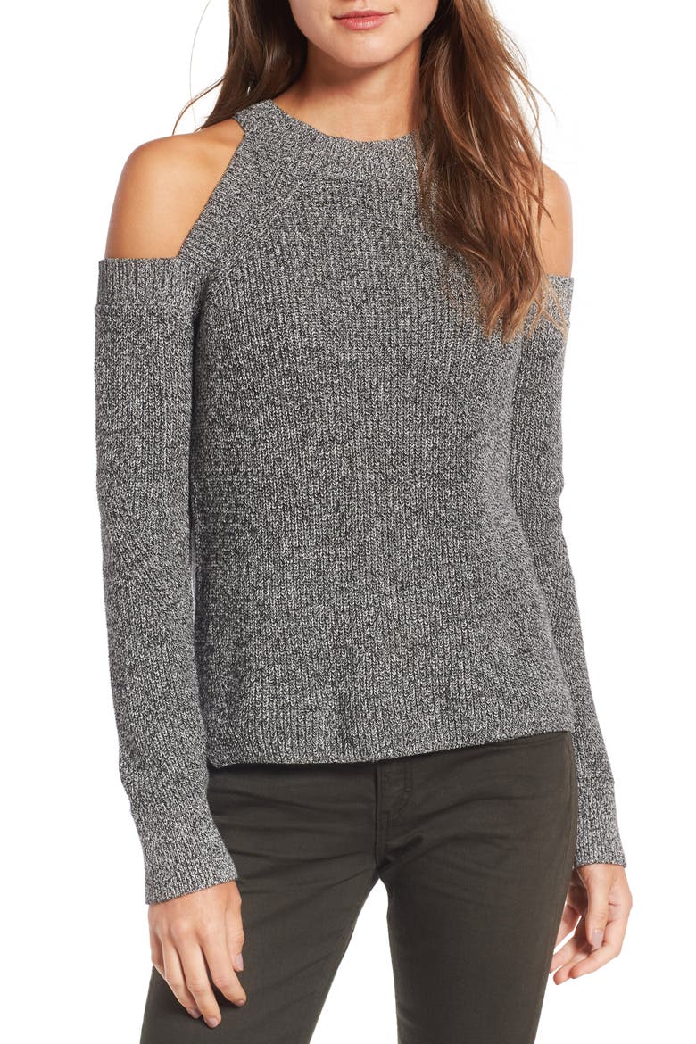 Dana Cold Shoulder Sweater, Main, color, BLACK/ WHITE