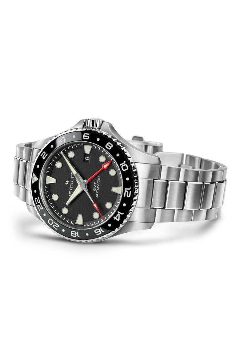 Khaki Navy Scuba GMT Automatic Bracelet Watch, 43mm, Alternate, color, BLACK