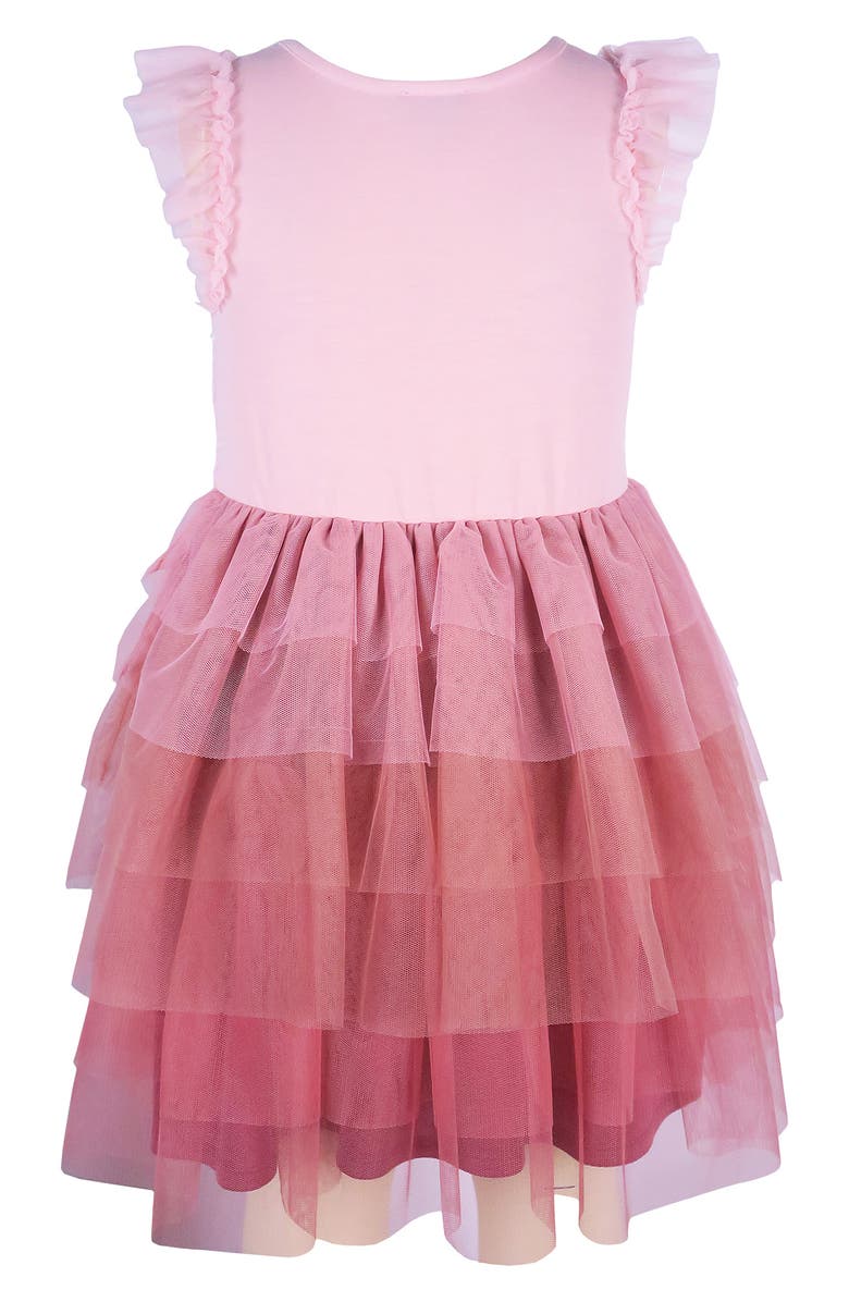Zunie Kids' Flutter Sleeve Sequin Unicorn Tiered Mesh Dress, Alternate, color, Blush/ Marsala