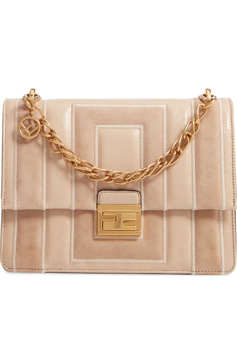 Fendi Kan U Goatskin Suede & Lambskin Leather Shoulder Bag, Main, color,