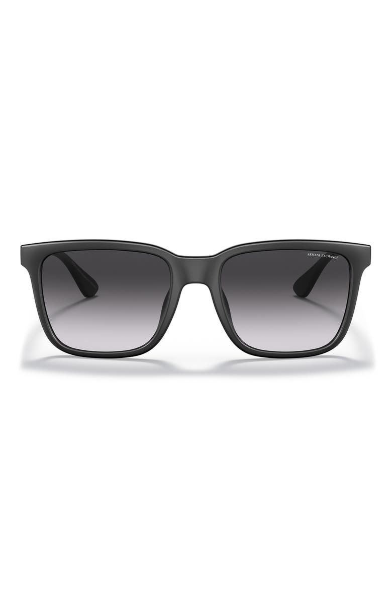 55mm Gradient Rectangular Sunglasses, Main, color, MATTE BLACK / GRADIENT GREY