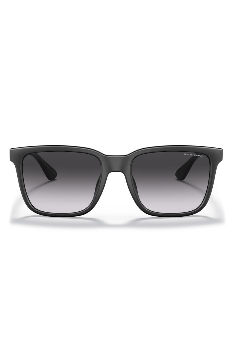 Armani Exchange 55mm Gradient Rectangular Sunglasses, Main, color, Matte Black / Gradient Grey