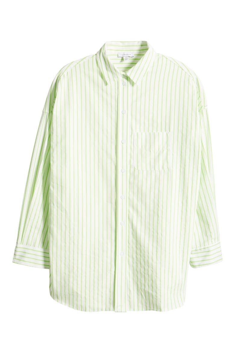Oversize Stripe Cotton Button-Up Shirt, Alternate, color, MEDIUM GREEN