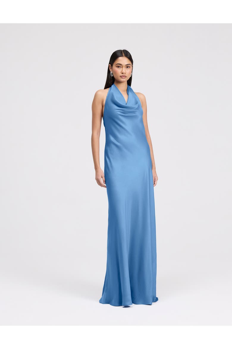 Elara Cowl Front Satin Maxi Dress, Alternate, color, Chambray Blue