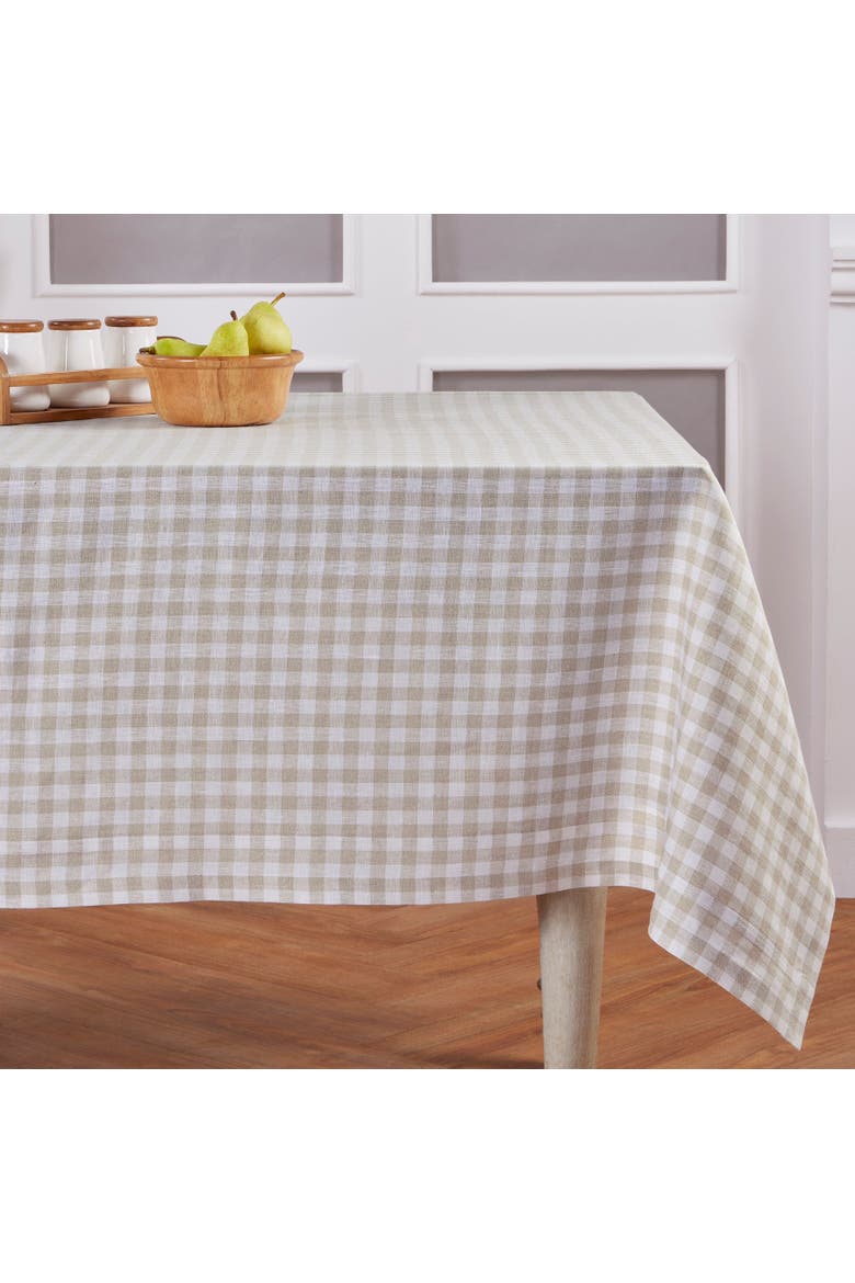 Linen Tablecloth - Gingham Check, Alternate, color, Natural