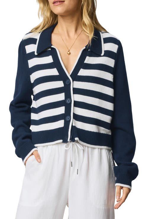 Nicolette Placed Stripe Cotton Polo Cardigan