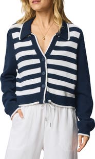 Splendid Nicolette Placed Stripe Cotton Polo Cardigan