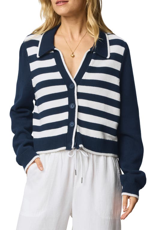 Splendid Nicolette Placed Stripe Cotton Polo Cardigan in Navy Blue/white at Nordstrom, Size Small