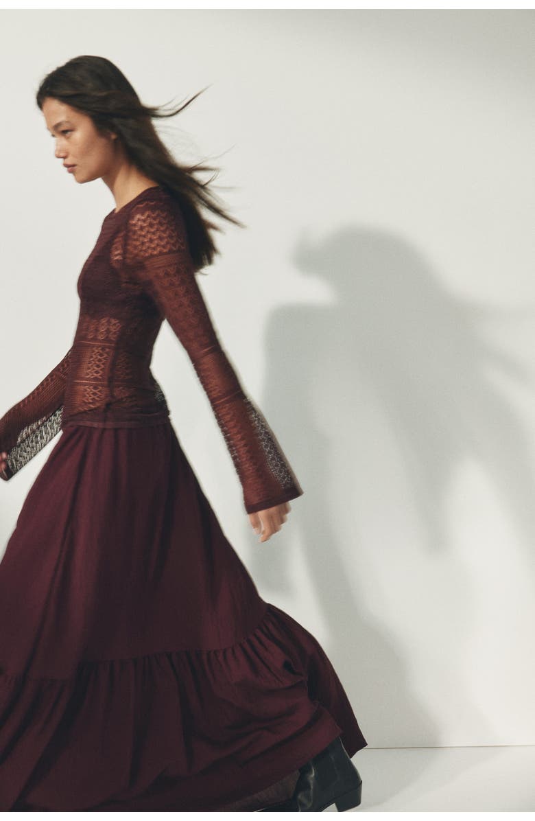 H&M Crêpe a-line skirt, Alternate, color, Burgundy