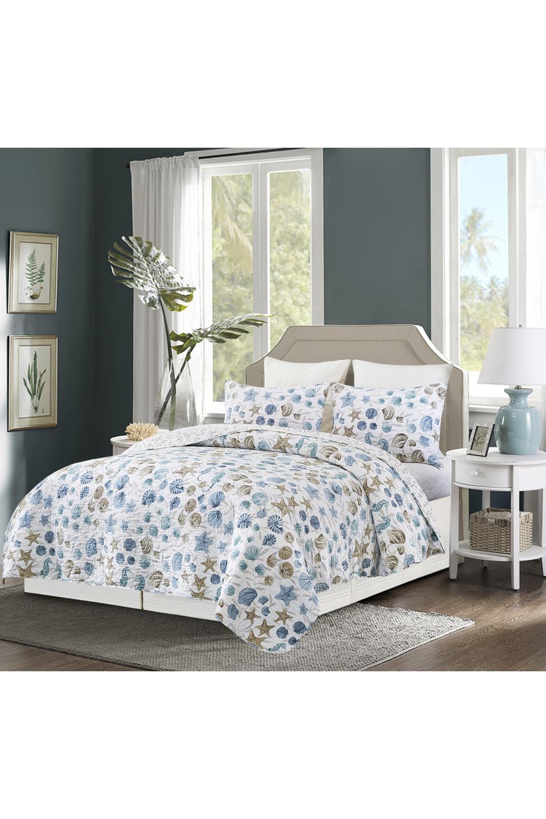 Coastal Shell Bedding Quilt Collection Sets, Alternate, color, Blue