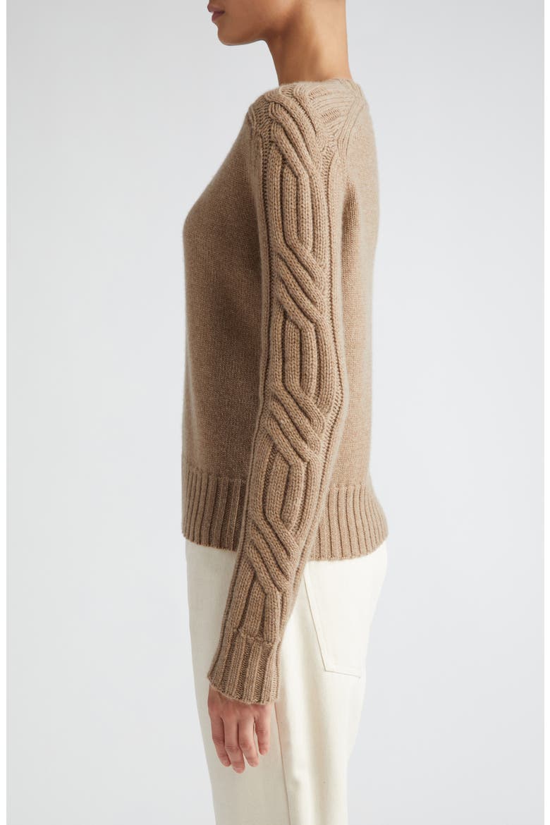 Berlina Cable Knit Sleeve Cashmere Crewneck Sweater, Alternate, color, SAND