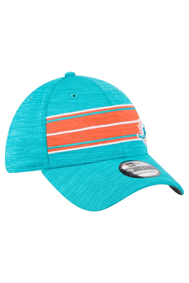 Men's New Era  Aqua Miami Dolphins Stripes 39THIRTY Flex Hat, Alternate, color, Aqua