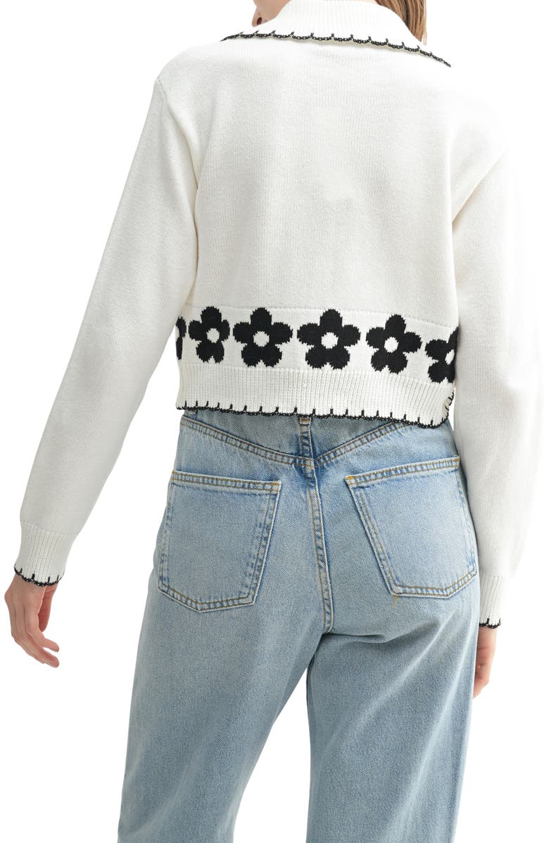 All in Favor Flower Detail Cotton Blend Cardigan, Alternate, color, Cream Black