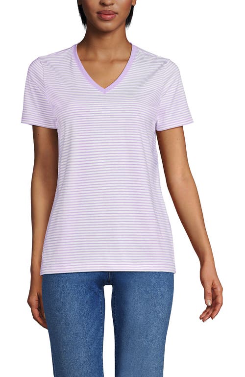 Lands' End Relaxed Supima Cotton V-neck T-shirt In Lilac Petal/ivory Micro Stripe