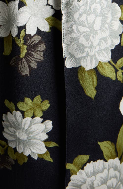 Tom Ford Floral Print Stretch Silk Satin Pants In Off White Black