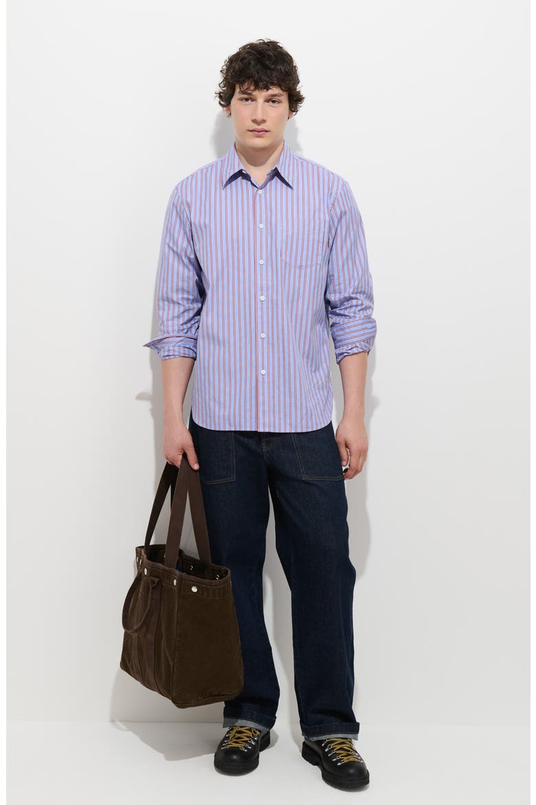 Striped Cotton Poplin Button-Up Shirt, Alternate, color, BLUE STRIPE