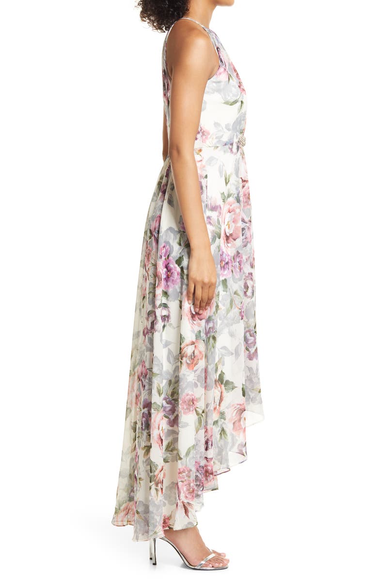 Eliza J Floral Halter Neck High-Low Cocktail Dress, Alternate, color, 