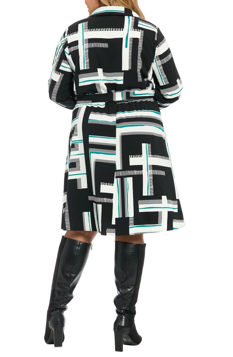 London Times Geo Print Long Sleeve Shirtdress, Alternate, color, Black/ Green