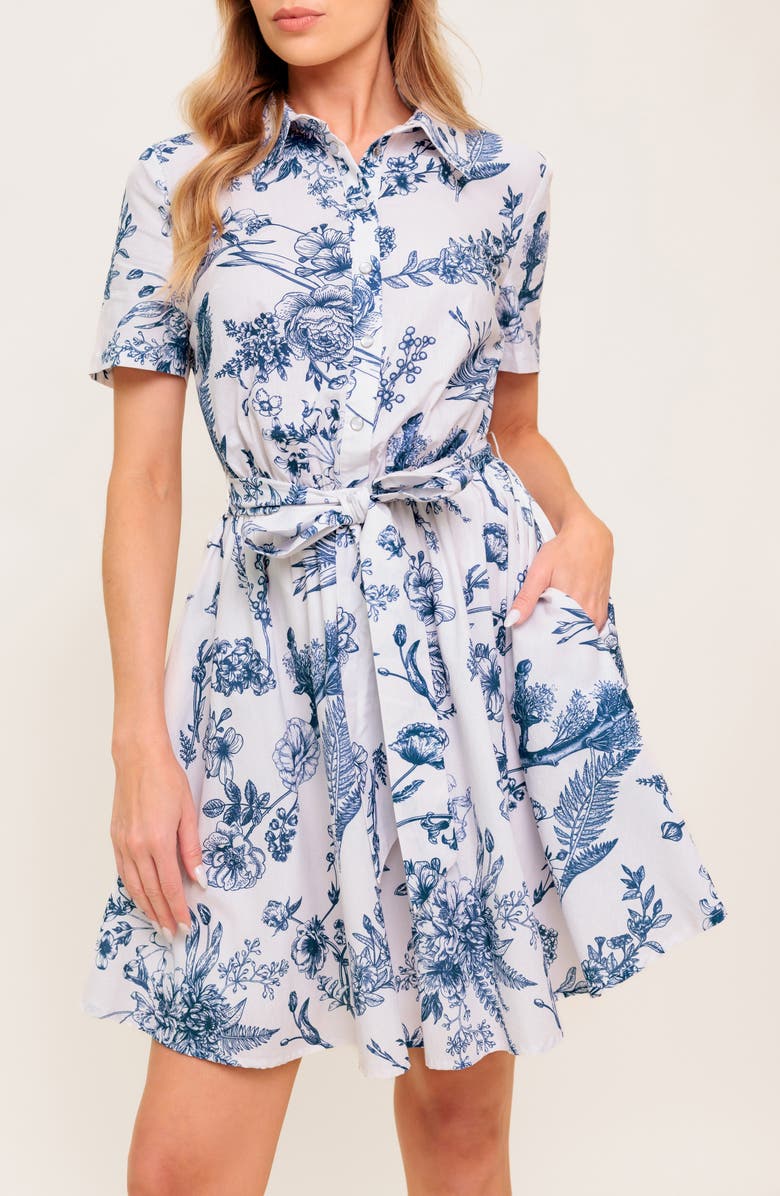 FLYING TOMATO Mini Shirtdress, Alternate, color, Ivory Blue