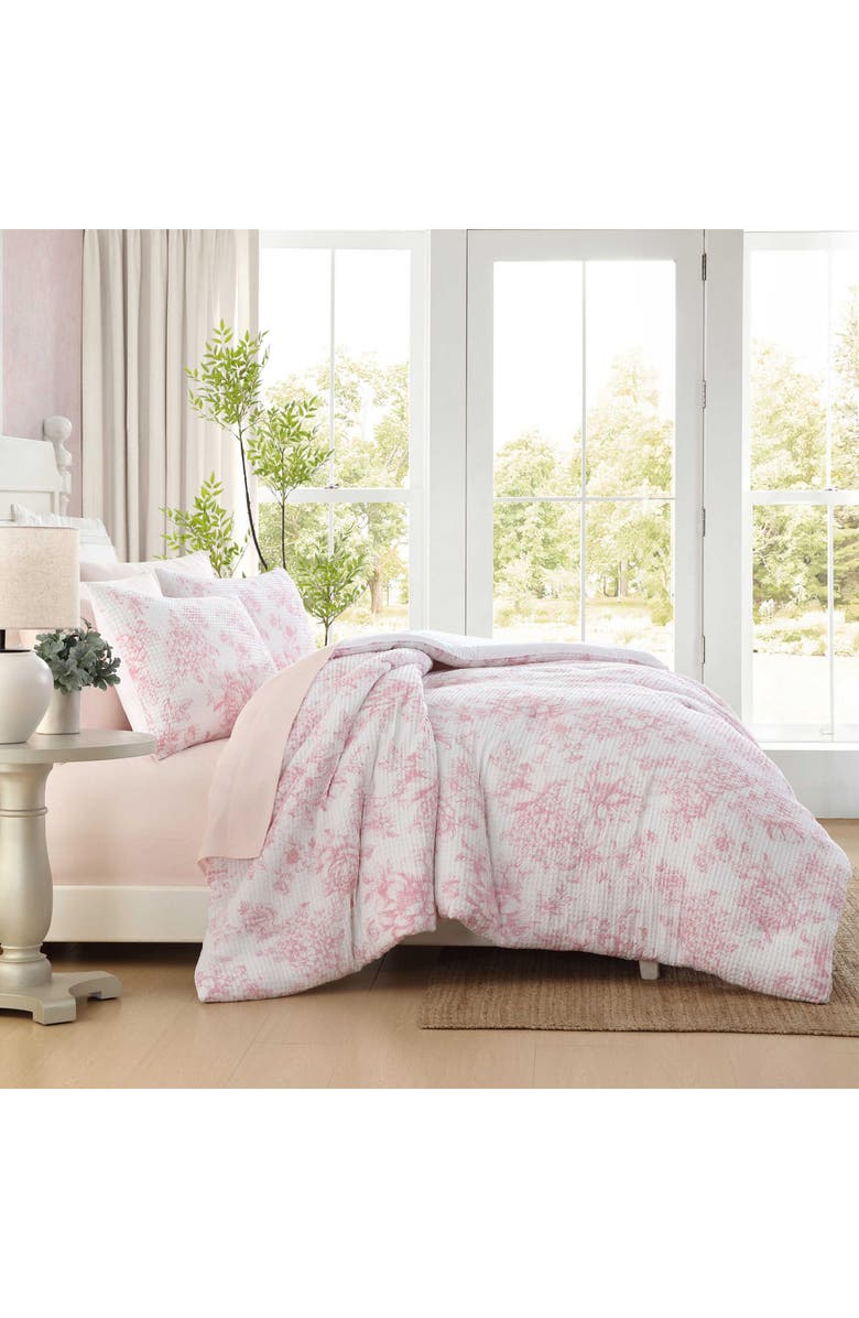 Laura Ashley Delphine Waffle Knit Comforter Set, Alternate, color, Light-Pastel Pink