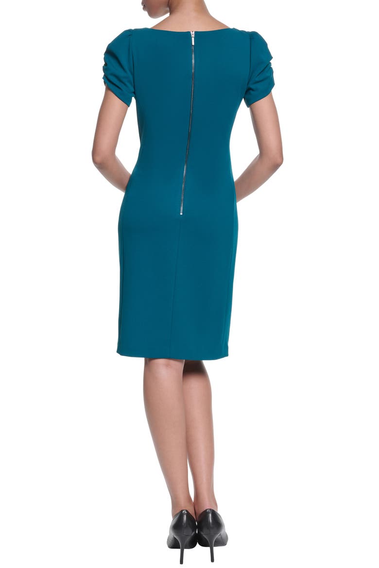 Short Sleeve Crepe Sheath Dress, Alternate, color, GLASS TEAL