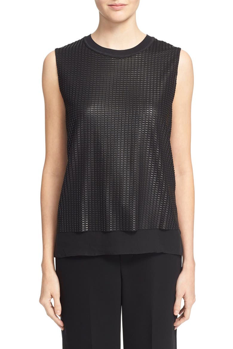 Sleeveless Mesh Overlay Blouse, Main, color, BLACK